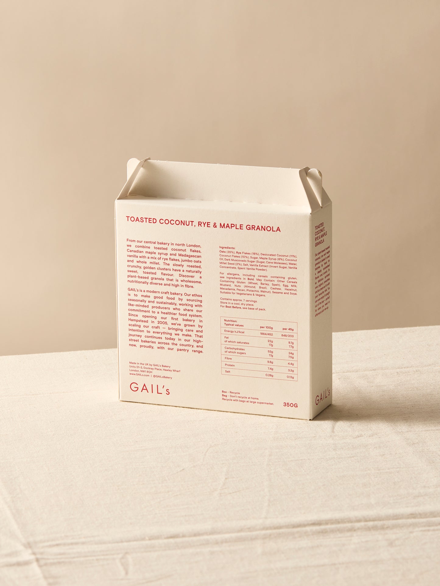 Toasted Coconut, Rye & Maple Granola 350g | GAIL's Bakery